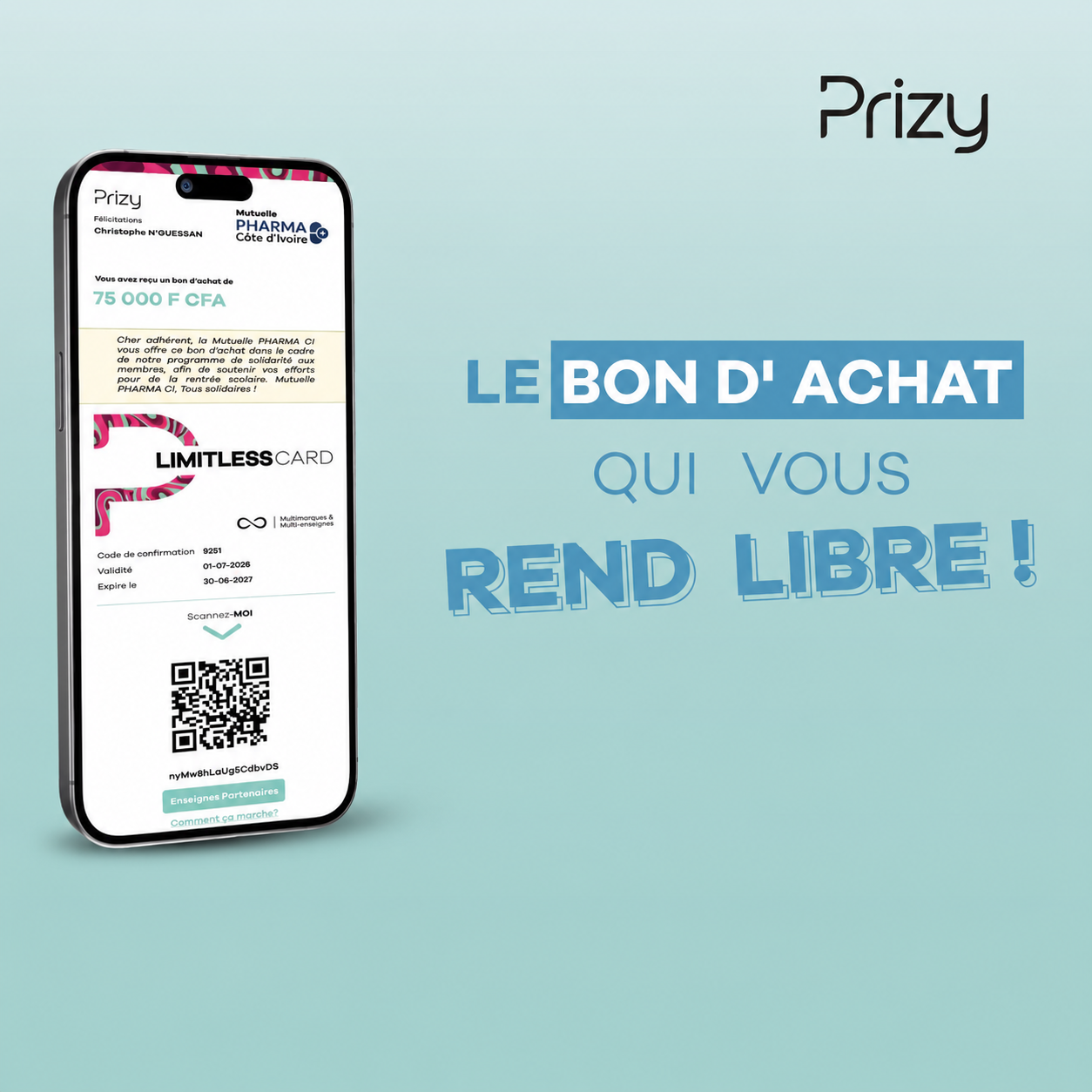 Le bon d'achat Prizy qui vous rend libre — exemple sur smartphone